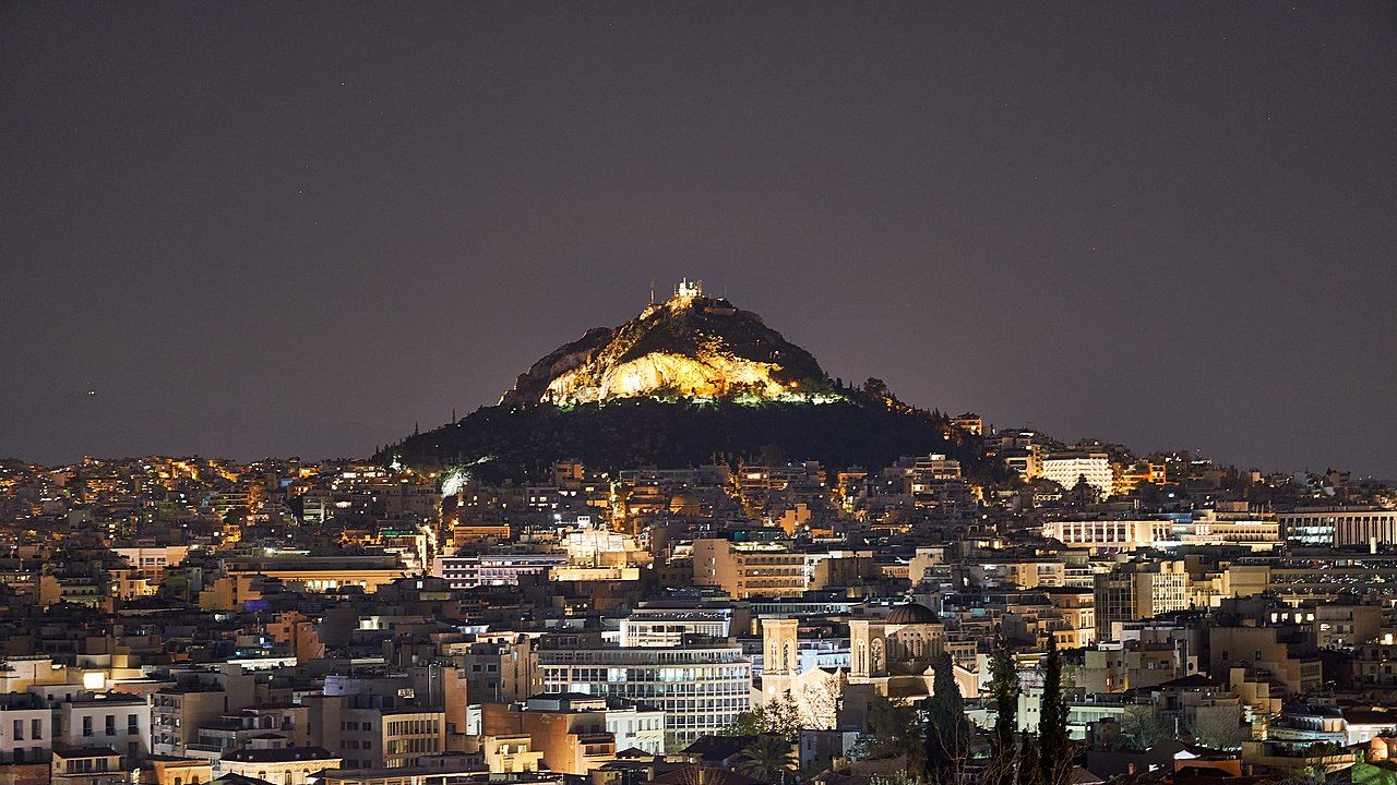 Mount Lycabettus from the Areopagus on April 10, 2020